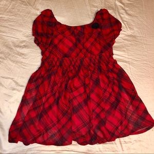 Girls Red/Black Check Blouse